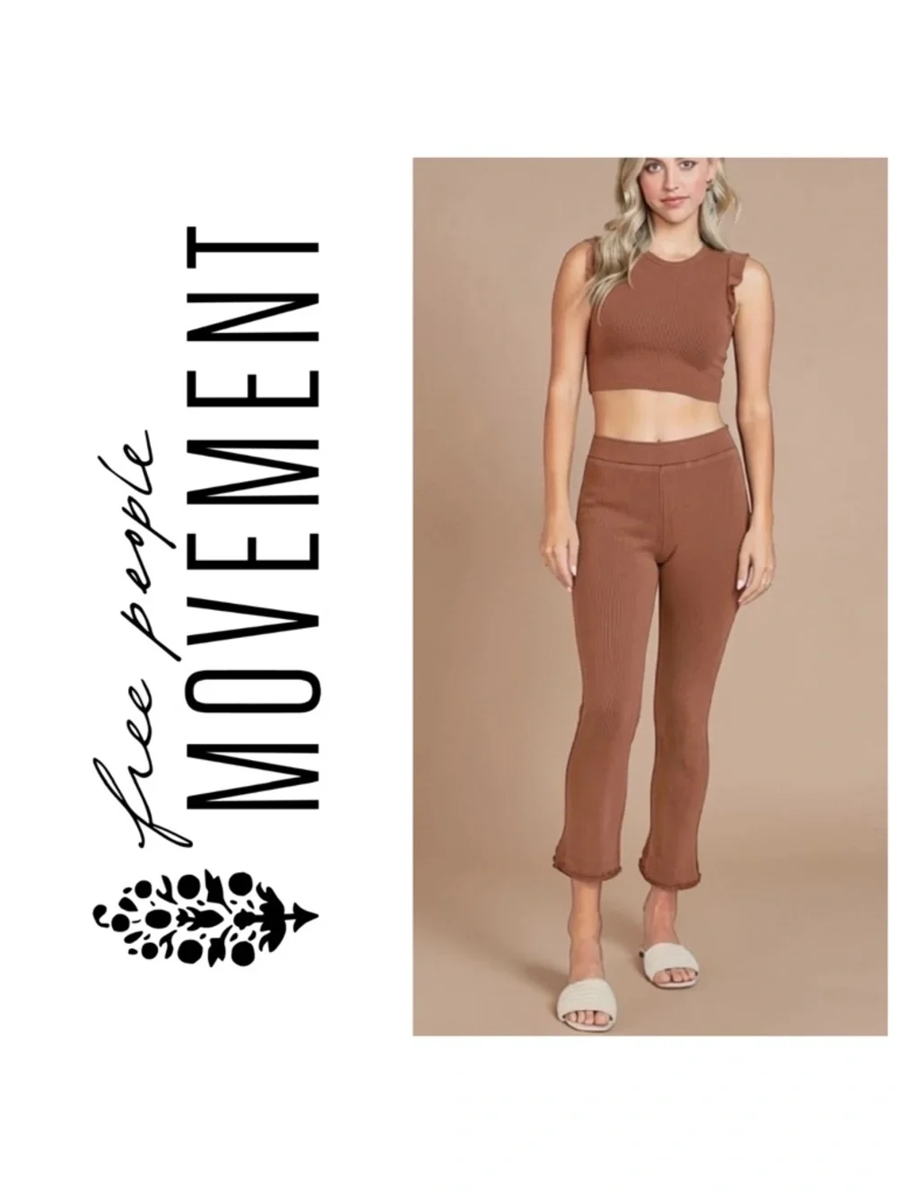 Free People Rust Ribbed Crop Cropped Pants size M - Picture 1 of 5